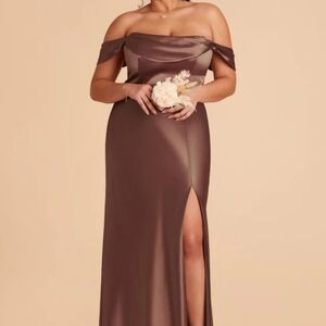 Birdy Grey Brown Off-Shoulder Slit Gown